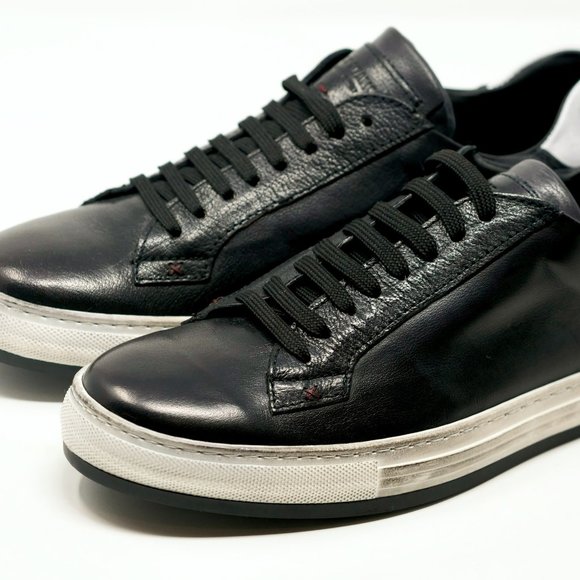 MAX STANCO ROMA BLACK IN BUFFALO LEATHER HANDCRAFTED SNEAKERS